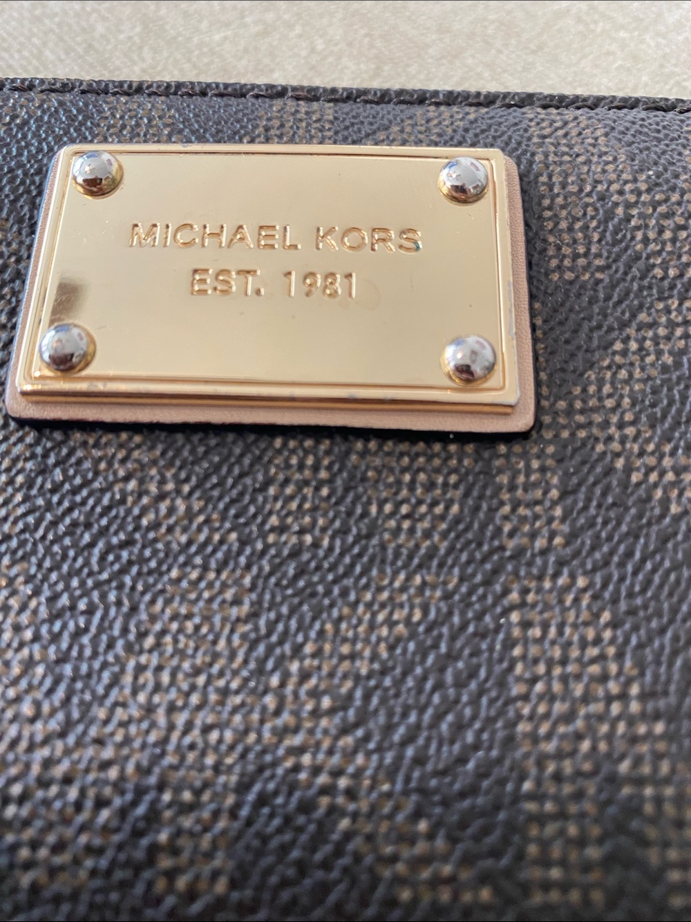 Michael Kors Dark Brown MK Logo Zip-Around Wallet with Gold Plaque - Picture 3 of 3
